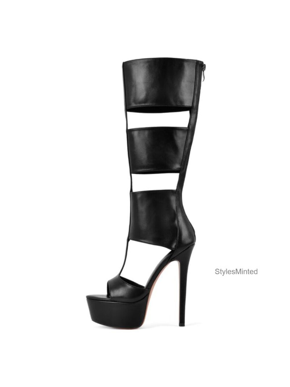 Women's Knee High Gladiator Boots Stiletto Heel Peep Toe Back Zip
